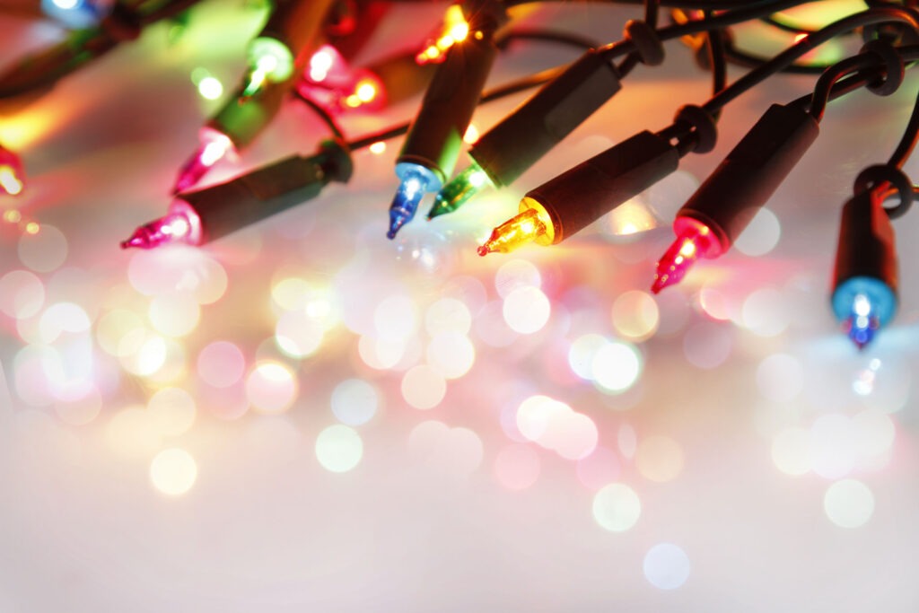 close-up of a string of Christmas lights