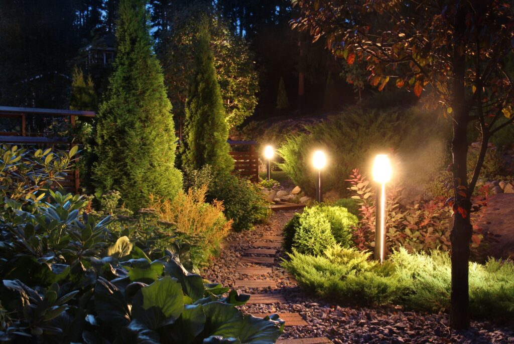 Landscape Lighting along a garden path